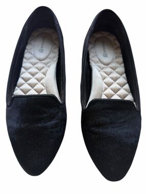 BIRDIES THE BLACKBIRD Calf Hair Loafer Flats BLACK Comfy Satin Lining Size 7.5